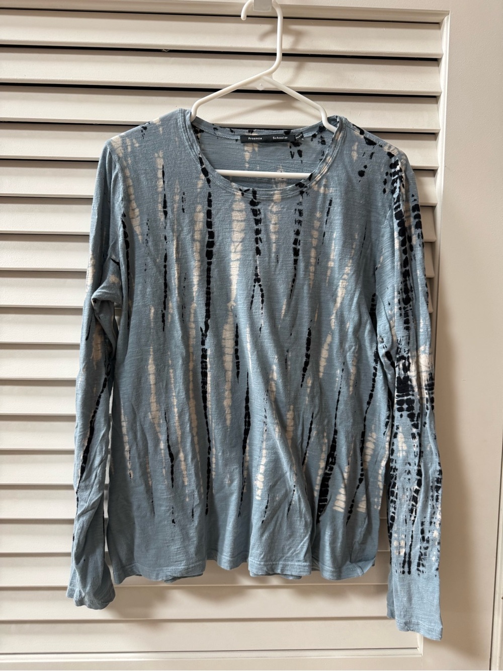 Proenza Schouler Light Blue Tie-Dye Long Sleeve Tee Cozy Soft Medium